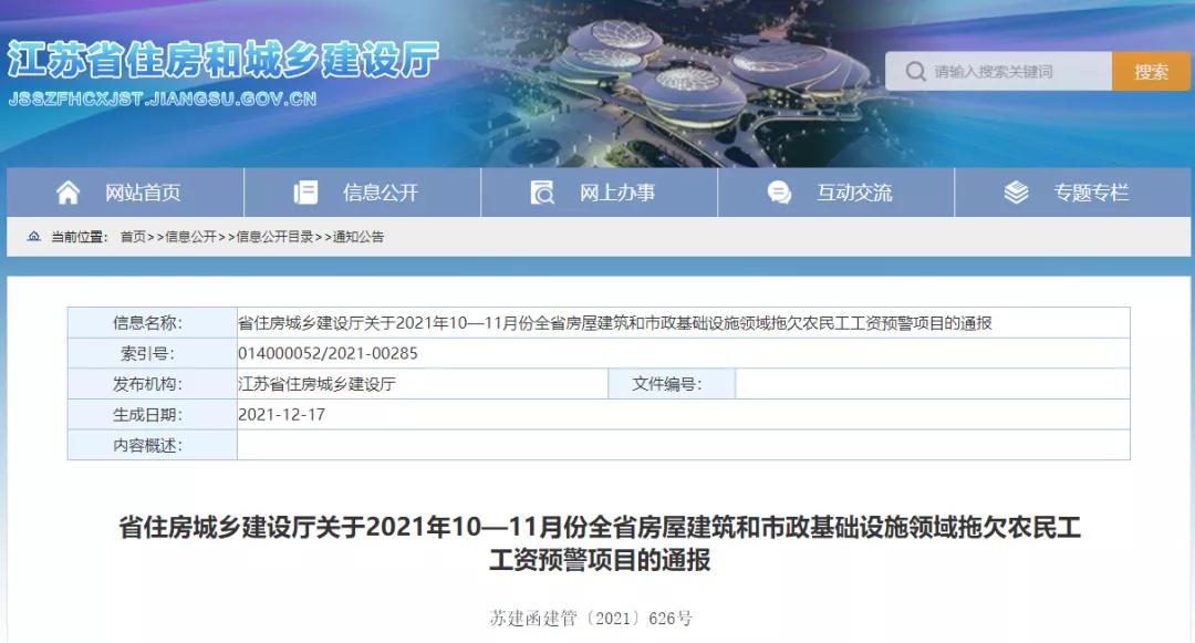 江蘇：通報1232個項目列入全省10-11月份預警項目！務必于2022年1月10日前整改到位！